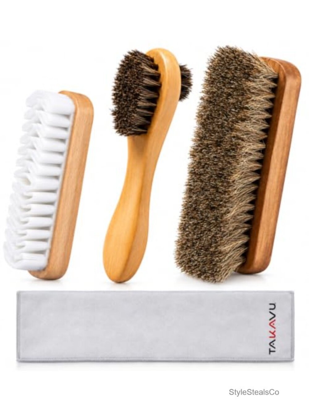 4pc Horsehair Shoe Shine Kit Polish Dauber Suede Crepe Brush Leather Care